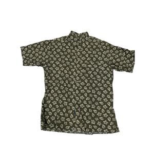Catalina Mens Medium Olive Green Floral Button Down Short Sleeve Shirt Textured